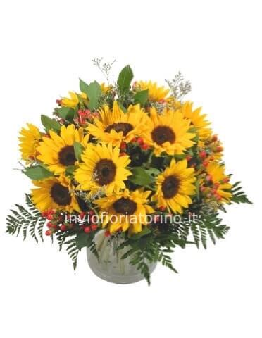 Bouquet di girasoli 5 girasoli e verde decorativo